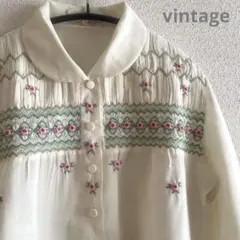 70sヴィンテージ 花刺繍 ベルスリーブトップス チュニック 古着 euro 