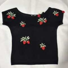 アンナモリナーリ　イチゴ刺繍 半袖サマーニット ブラックのサムネイル