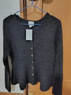 完売品！　リブニットペプラムカーディガン　ダークグレーメランジ