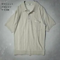 【日本製】レトロ古着 サマーニット ポロシャツ 半袖 M ライトグリーン 麻混のサムネイル