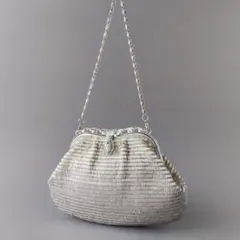 昭和レトロビーズバッグ ビーズ刺繍 花柄バッグ ヴィンテージ 白