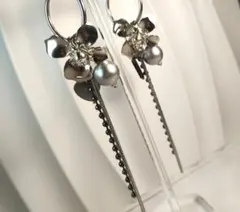 メタル フラワー シェル ハート ピアス イヤリング モード カッコいい 銀