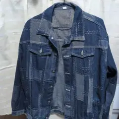 パッチワーク風　デニムジャケット　XL