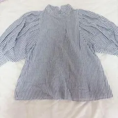 Nice claup ナイスクラップ　ストライプ柄パフスリーブブラウス
