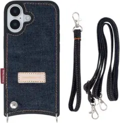 iPhone17用 デニム調ショルダーケース