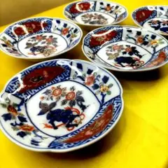 有田焼　伊万里焼　古伊万里　金彩　色絵　牡丹獅子　豆皿　小皿　4寸皿5客セット①のサムネイル