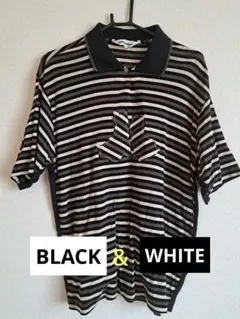【値下げ】Black&White ブラック＆ホワイト ストライプ ポロシャツのサムネイル