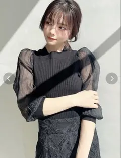 RESEXXY スリーブシアーパフニットトップス