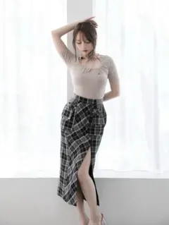 andmary Anna check long skirt