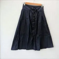 ​ZARA BASIC レースアップ フレアスカート ネイビー S相当
