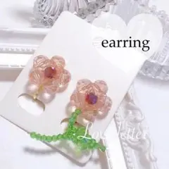 No.584 クリスタルビーズフラワーイヤリング 韓国 量産型 地雷 春夏