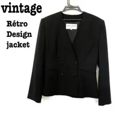 美品【 vintage 】 モード　黒　ダブルジャケット　ノーカラー　一点物のサムネイル
