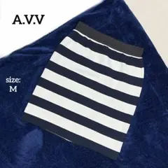 アーヴェヴェ ひざ丈スカート タイト ボーダー ストライプ 春夏 カジュアル