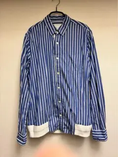 Sacai ストライプレースシャツ sacai サカイ ストライプシャツ 裾プリーツ 白レース 青 異素材