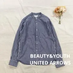 ビューティー&ユース ユナイテッドアローズ ストライプバンドカラーシャツSブルー