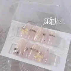 現品⋈ネイルチップ ピンク 黄色 ツイード スナ系 ちゅるん 春 推し 量産型