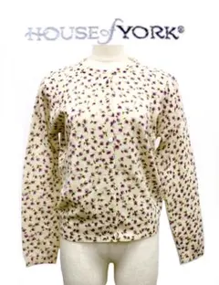 未使用ハウスオブヨークHouseOfYorkウール羊毛花柄カーディガンホワイト白