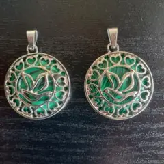 2個　鳥　マラカイト　ペンダント　チャーム