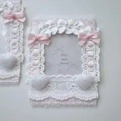 トレカケース　レースデコ　B8 硬化ケース　メイド　ピンク　リボン