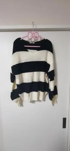 PALEMO STORE ボーダーニット Lサイズ 白黒 Vネック ゆったり