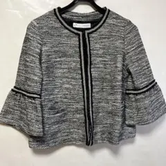 フォーマルスーツウェアanni plüs ノーカラージャケット 黒白ツイード