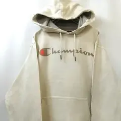 Champion スクリプトロゴ Cマーク刺繍 パーカー S クリーム 古着