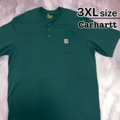 Carhartt　Tシャツ　3XL　ヘンリーネック　グリーン　無地　ワンポイント