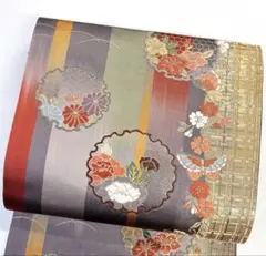 袋帯　金通し　唐織　雪輪　蝶　牡丹　菊花　椿　桜　格子　金糸　着物　012tz