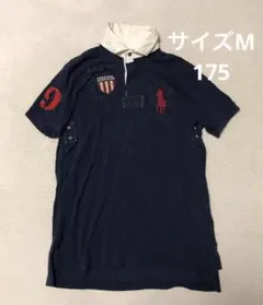 90s ポロラルフローレン　半袖ポロシャツ　ビッグポニー刺繍ロゴ　ネイビー　M