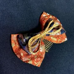 和装髪飾り♡赤オレンジ色のリボン♡
