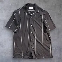 ZARA 黒白ストライプ オープンカラー 半袖シャツ M