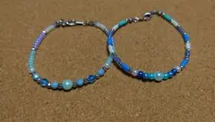 ☆ハンドメイド☆  ビーズブレスレット  ブルー系２個セット  N3