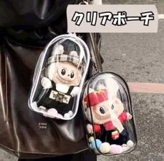 ミニクリアポーチ ぬいぐるみ 持ち歩き 推し活 カラビナ付き　ブラック