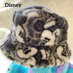 ディズニー ミッキー バケットハット ボア 総柄 バケハ 57cm 帽子 美品