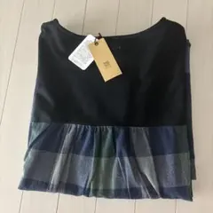 新品　ブラック チェック 半袖チュニック