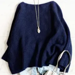 美品✨エンフォルド ENFOLD ウール オーバーニット プルオーバー ネイビー