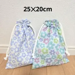 ハンドメイド226.巾着袋25✕20cm2枚セット　給食袋　コップ袋　道具袋