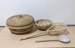 天然素材　竹製　蓋付きバスケット　まとめ売り　セット　希少　アンティーク　未使用
