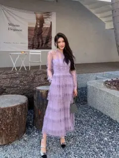 パープル　ドレス　結婚式　Mサイズ