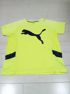 PUMA 蛍光イエローポリエステル Tシャツ