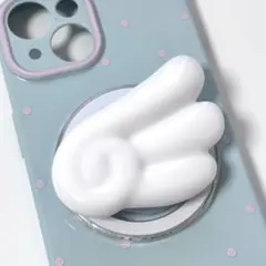 ♥グリップトック スマホグリップ 韓国 ウィッシュコア レジンデコ 羽 ホワイト