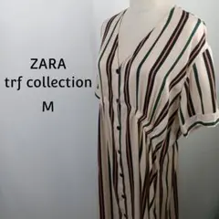 ZARA trf　マルチストライプ　フロントボタン　ワンピ　M　ベージュ