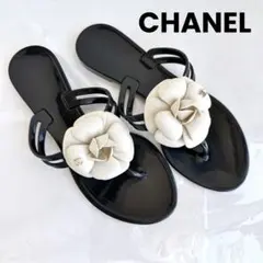 CHANEL カメリア トングサンダル シルバー 37 - メルカリ