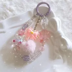 うさぎ×ハート ポンポン ビーズストラップ