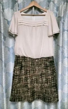 春❀得！✨COMME CA ISM✨ジャガード調プリントセットアップワンピースＬ