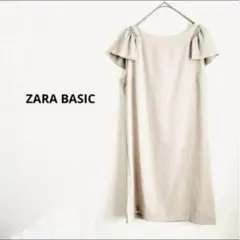 ザラベーシック　ビジュー付き　ミニワンピース 半袖　スペイン製　ベージュ　膝上丈