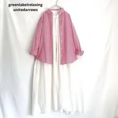 GREEN LABEL RELAXING ギンガムチェック丸襟長袖シャツ ピンクのサムネイル
