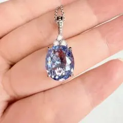 タンザナイト風 ネックレス 大粒CZダイヤ オーバル ペンダント レディース上品