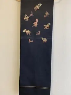 アンティーク 獅子 おしゃれ 九寸名古屋帯 牡丹と獅子＊刺繍帯 唐獅子 ボタン 茶繻子 アンティーク名古屋帯 A464