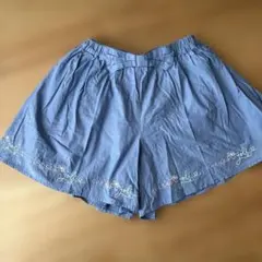 水色　刺繍　キュロット スカート 130サイズ　リボン